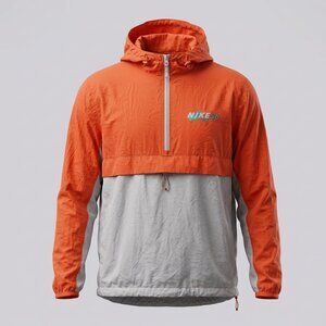 Nike SB Jacket Men Large Orange Bone Anorak 1/2 Zip Packable Hooded Windbreaker